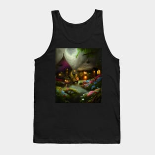 Sparkling Fantasy Cottage with Lights and Glitter Background in Forest, Scenery Nature Tank Top